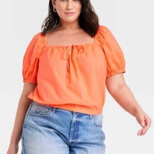 Universal Thread Womens Puff Short Sleeve Peasant Top Coral Orange 3X